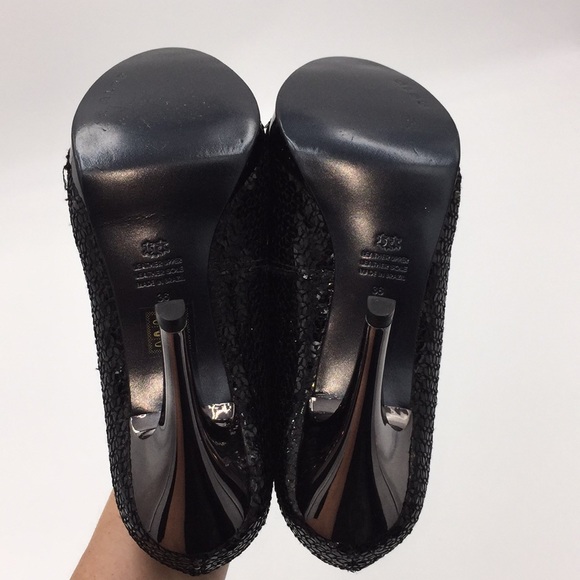 Aldo Ladies Black Sequin High Heels Pumps Open Toe Size 5.5 - Picture 5 of 11